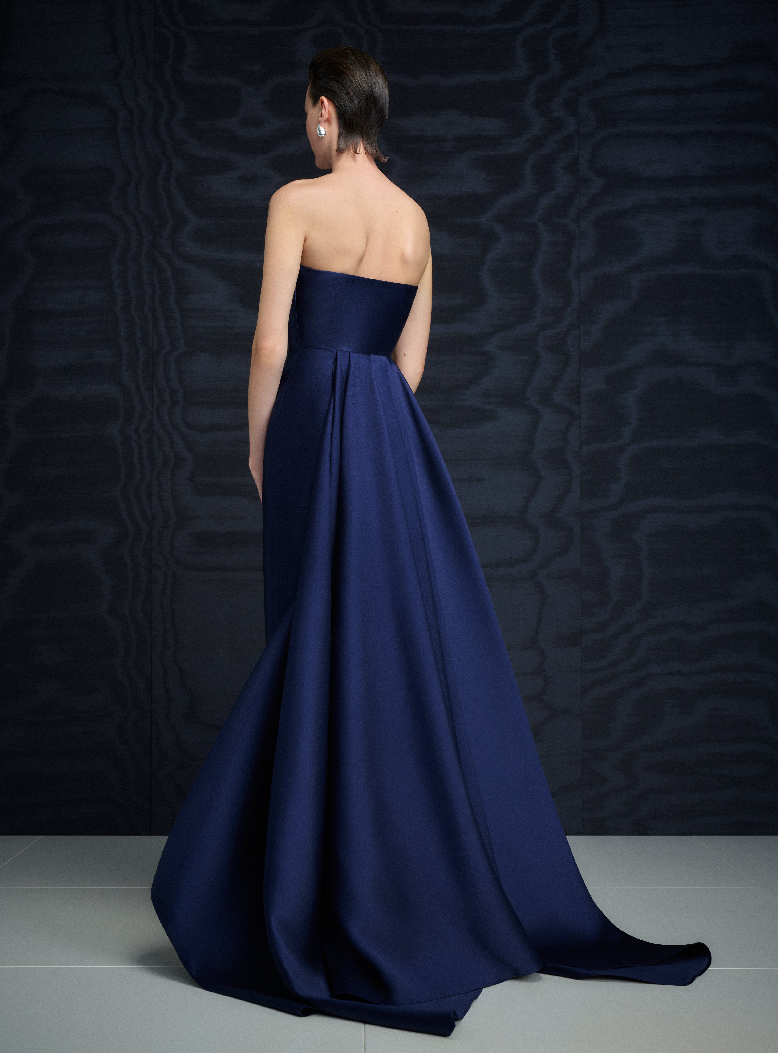 strapless open back dress The Imani Maxi Dress in Navy – Solace London