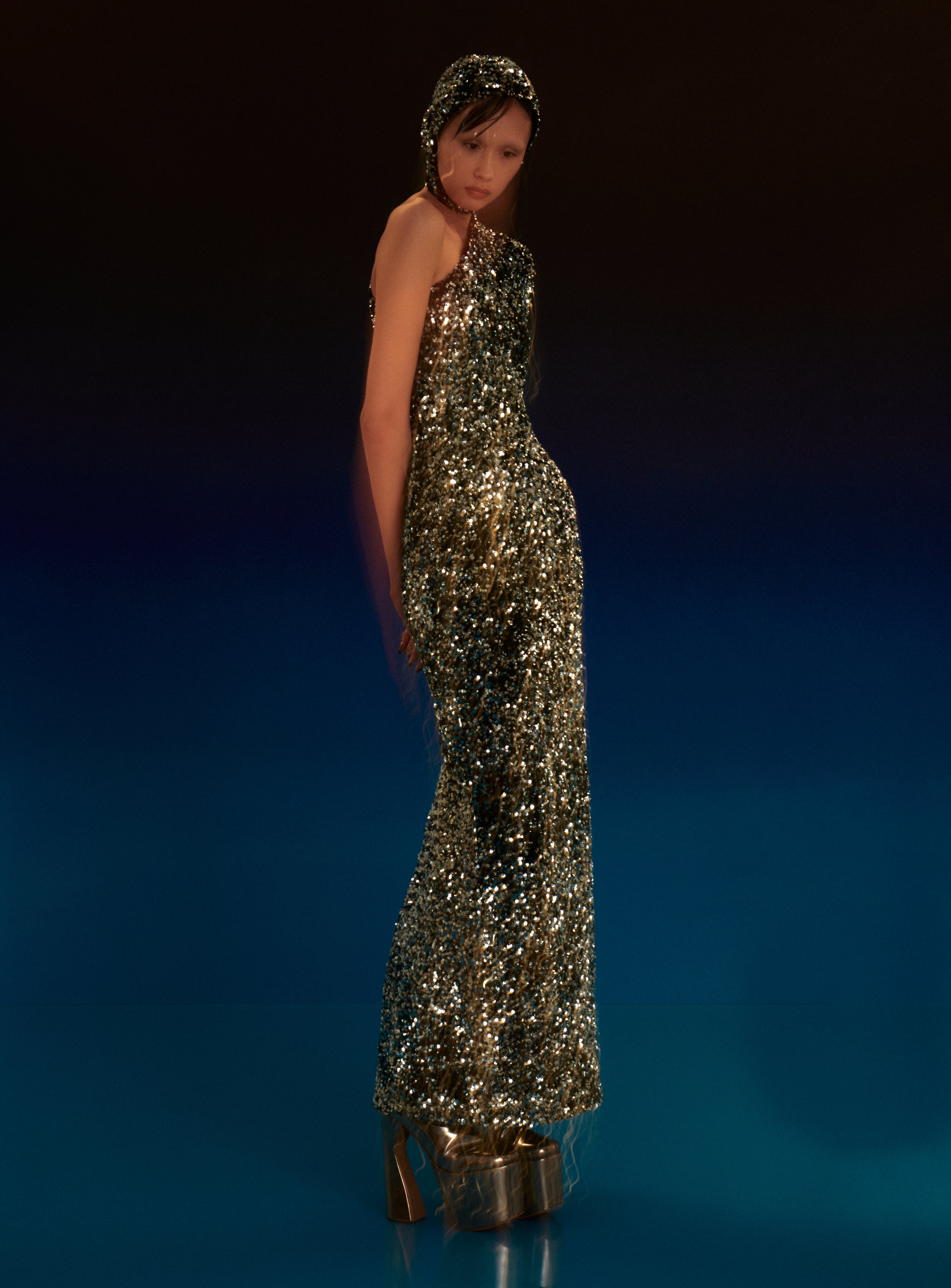 green emerald velvet dress The Florie Maxi Dress in Gold main image 0