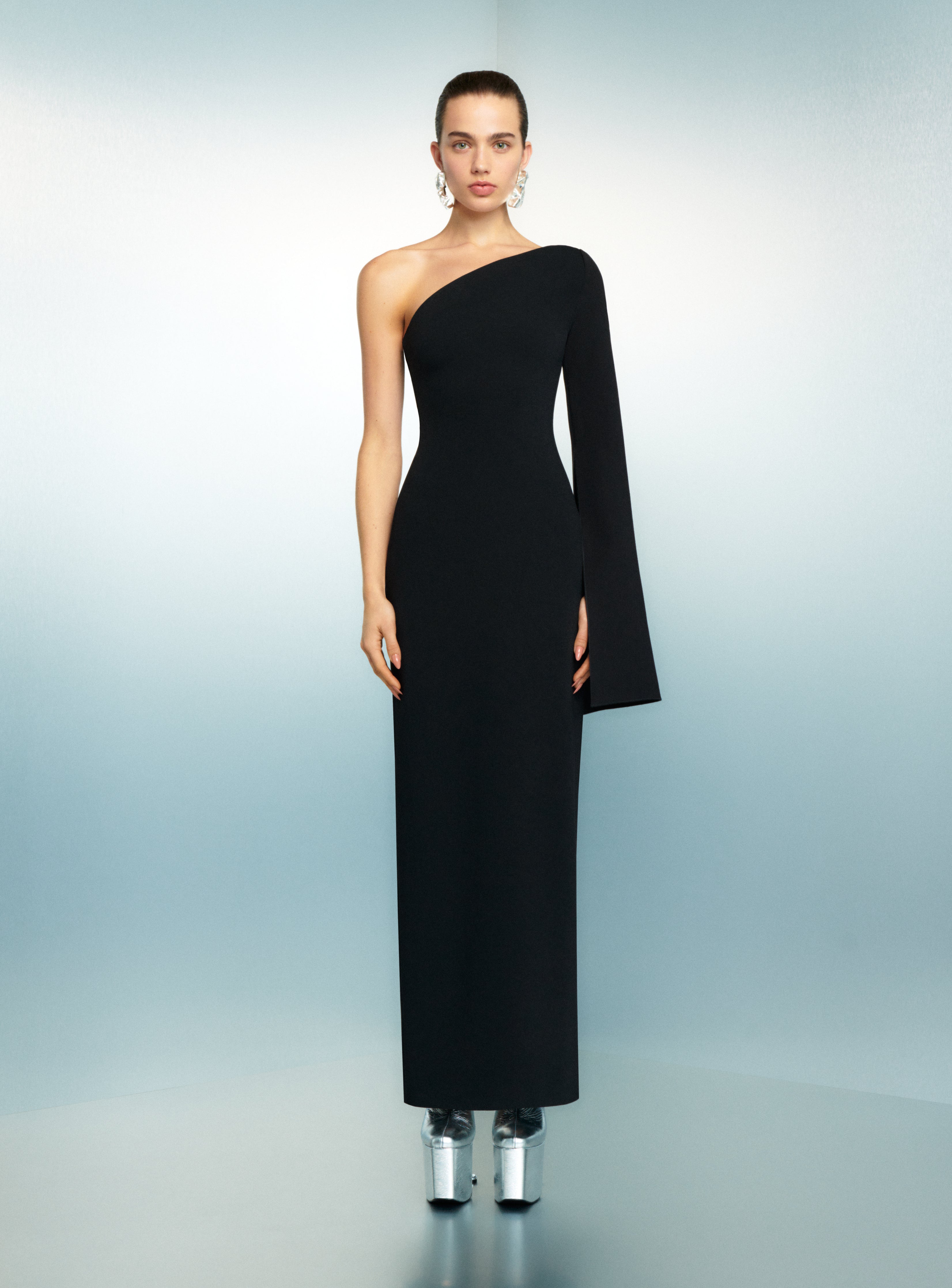 solace london one shoulder dress The Alina Maxi in Black – Ivory Party Dresses | Color:Chamapgne filter::Filter::Vegan quality fabric ensures comfort