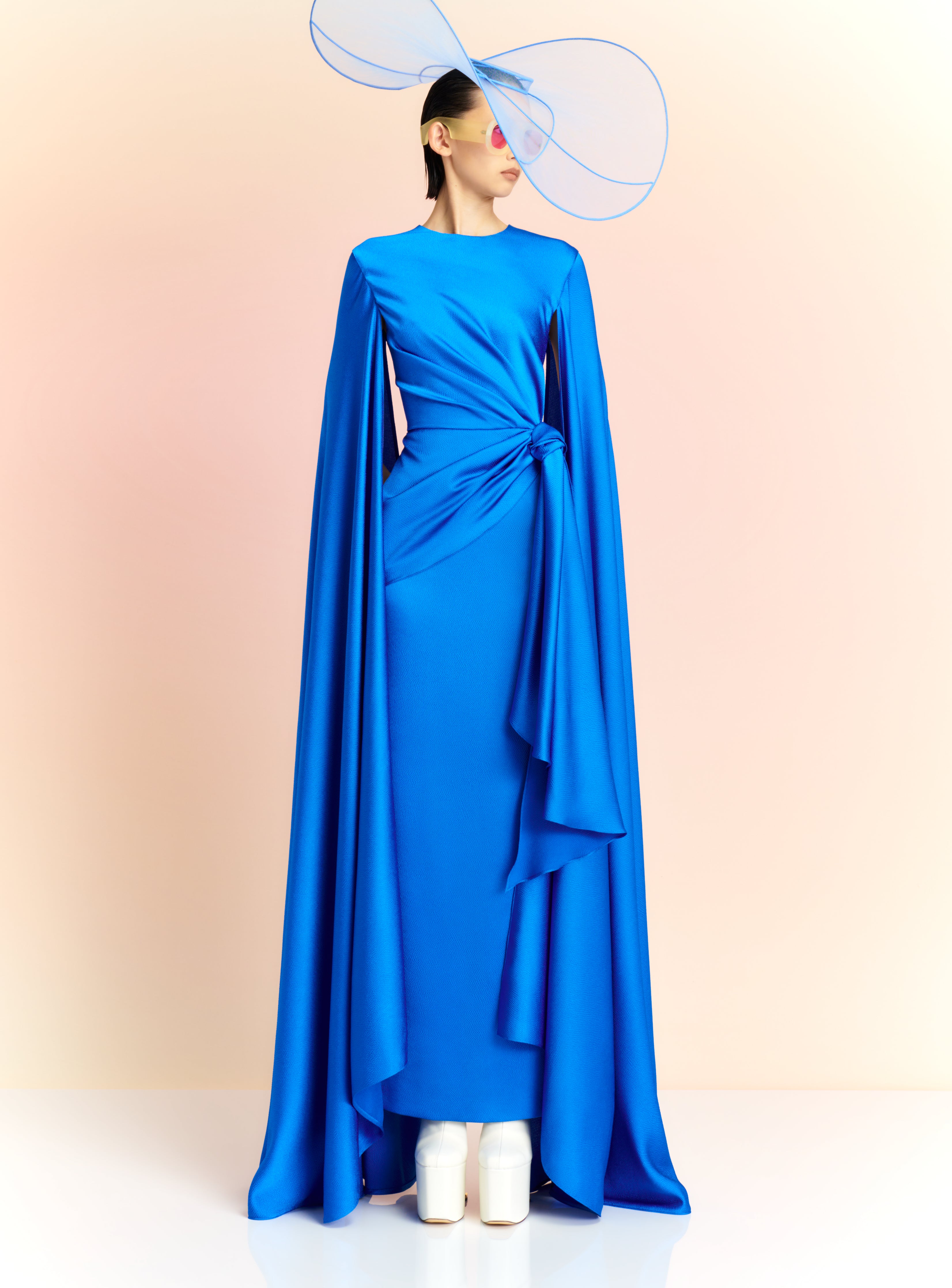 solace london blue dress Rona Cape Dress