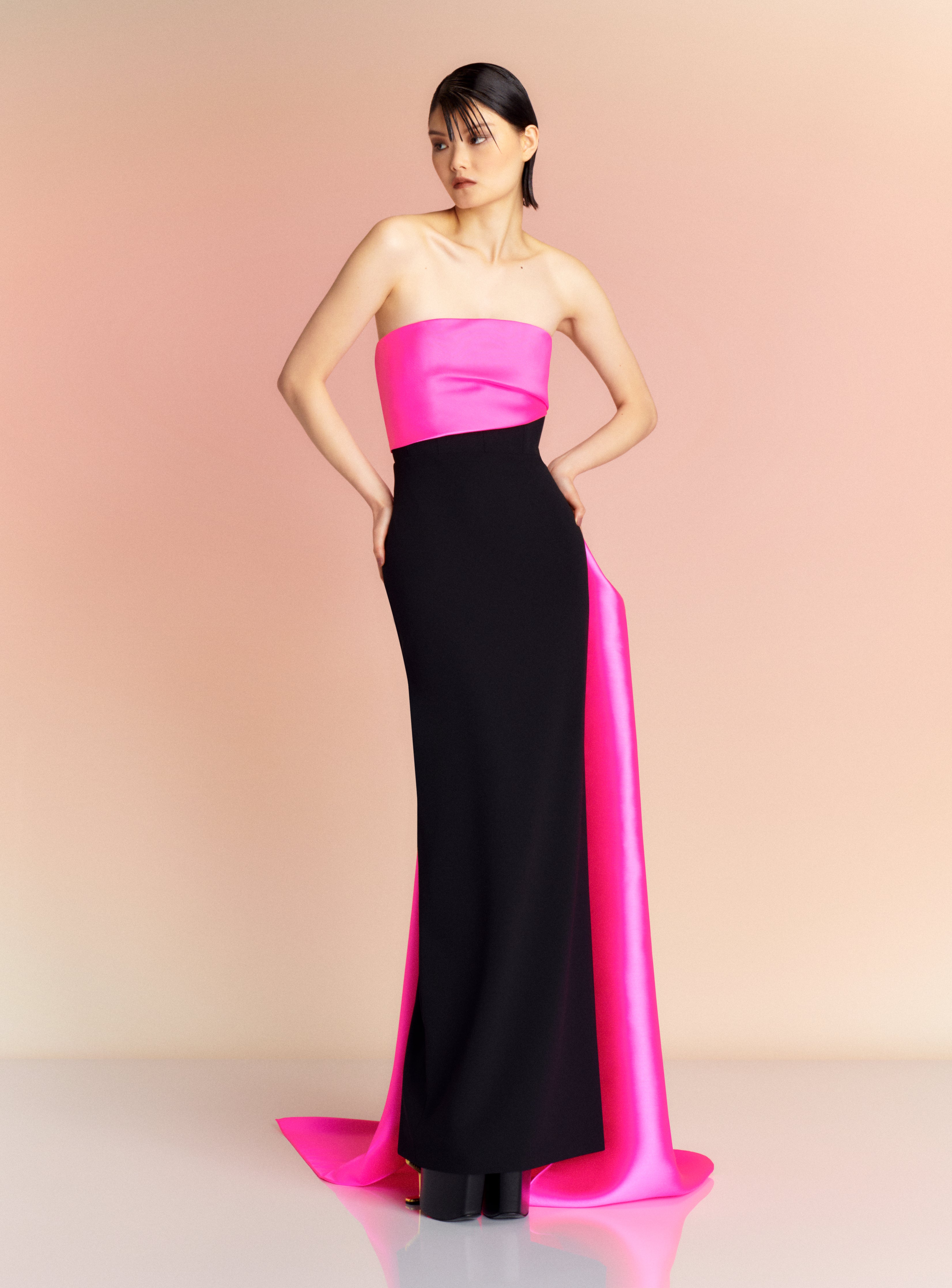 Black And Hot Pink Long Dresses Large Black On Dark Hot Pink Polka