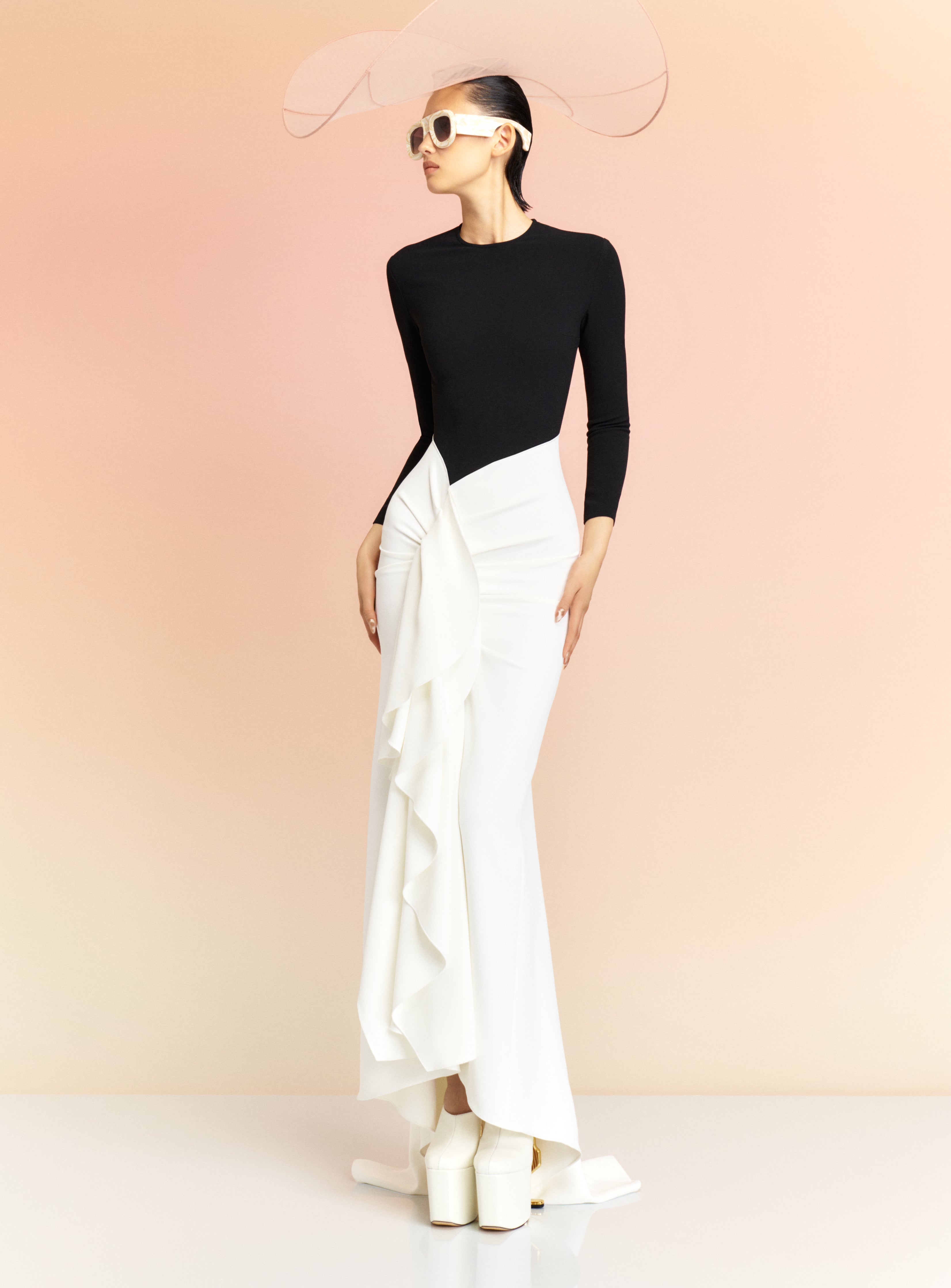 cream and black long dress The Irma Maxi Dress in Black and Cream Solace London