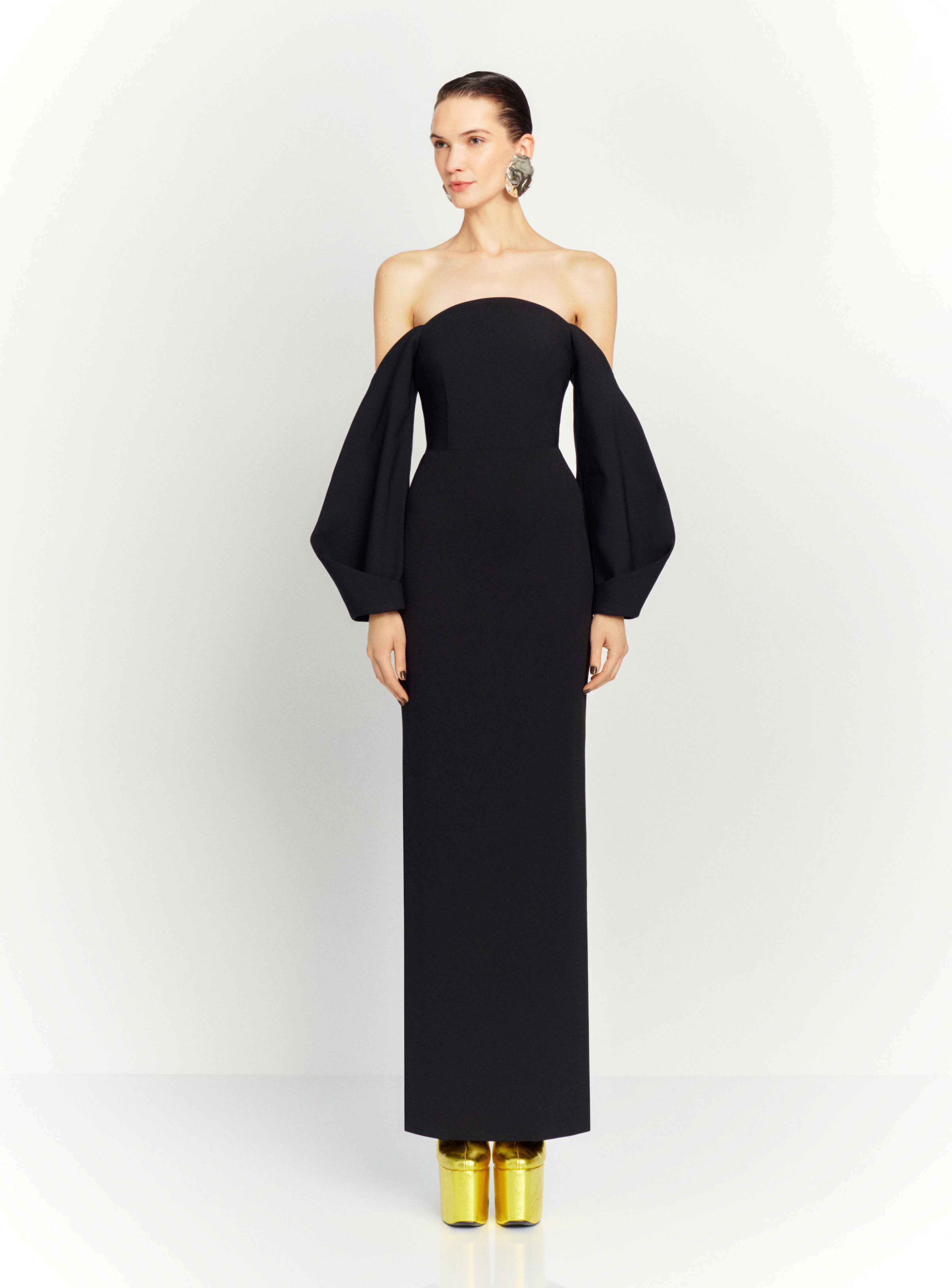 black floor length dress uk Elegant A-line Spaghetti-straps Long Black Prom Dress with Split OP351