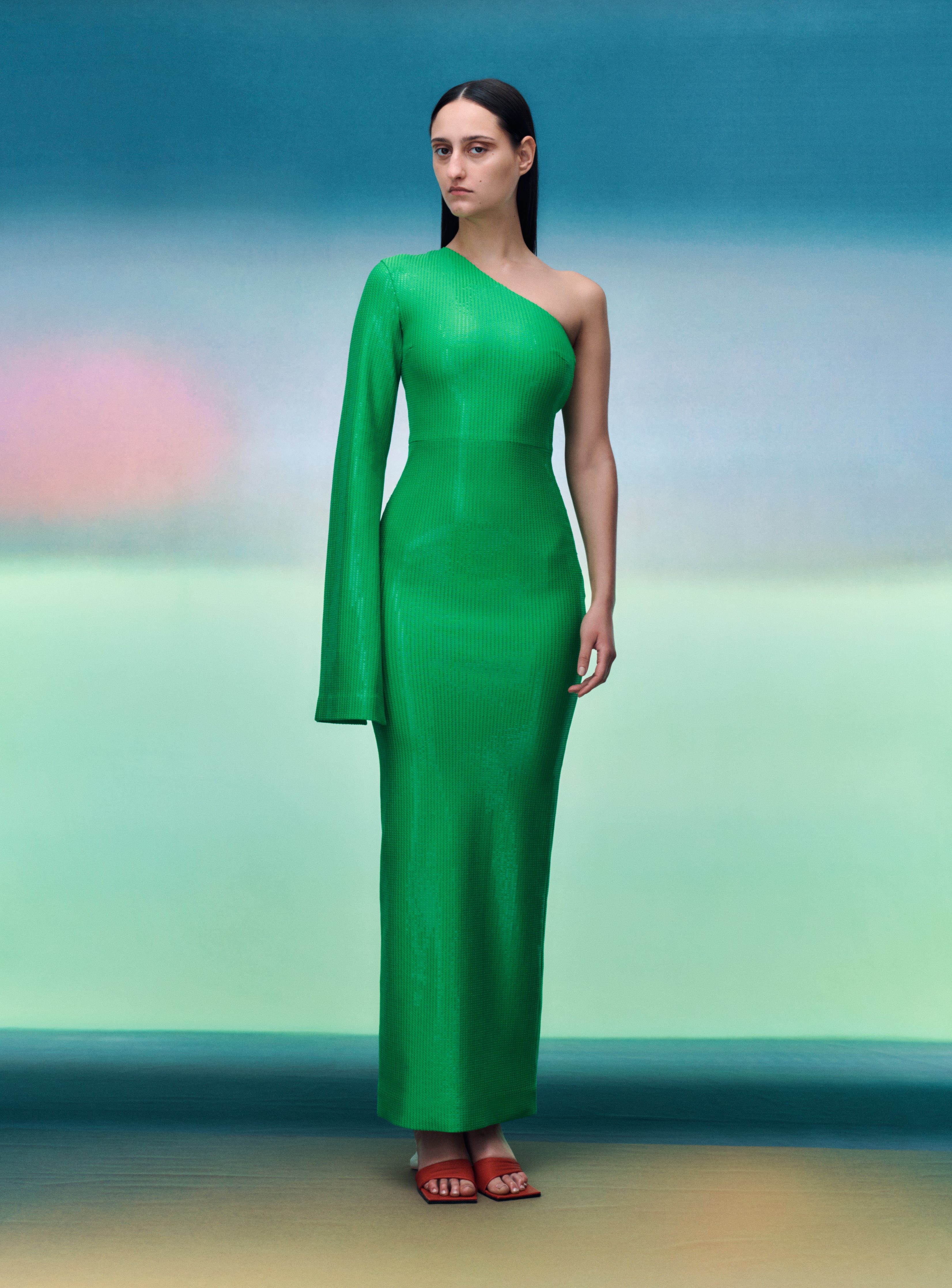 Solace London グリーン ワンショルダードレス The Valentina Maxi Dress in Bright Green – Solace London