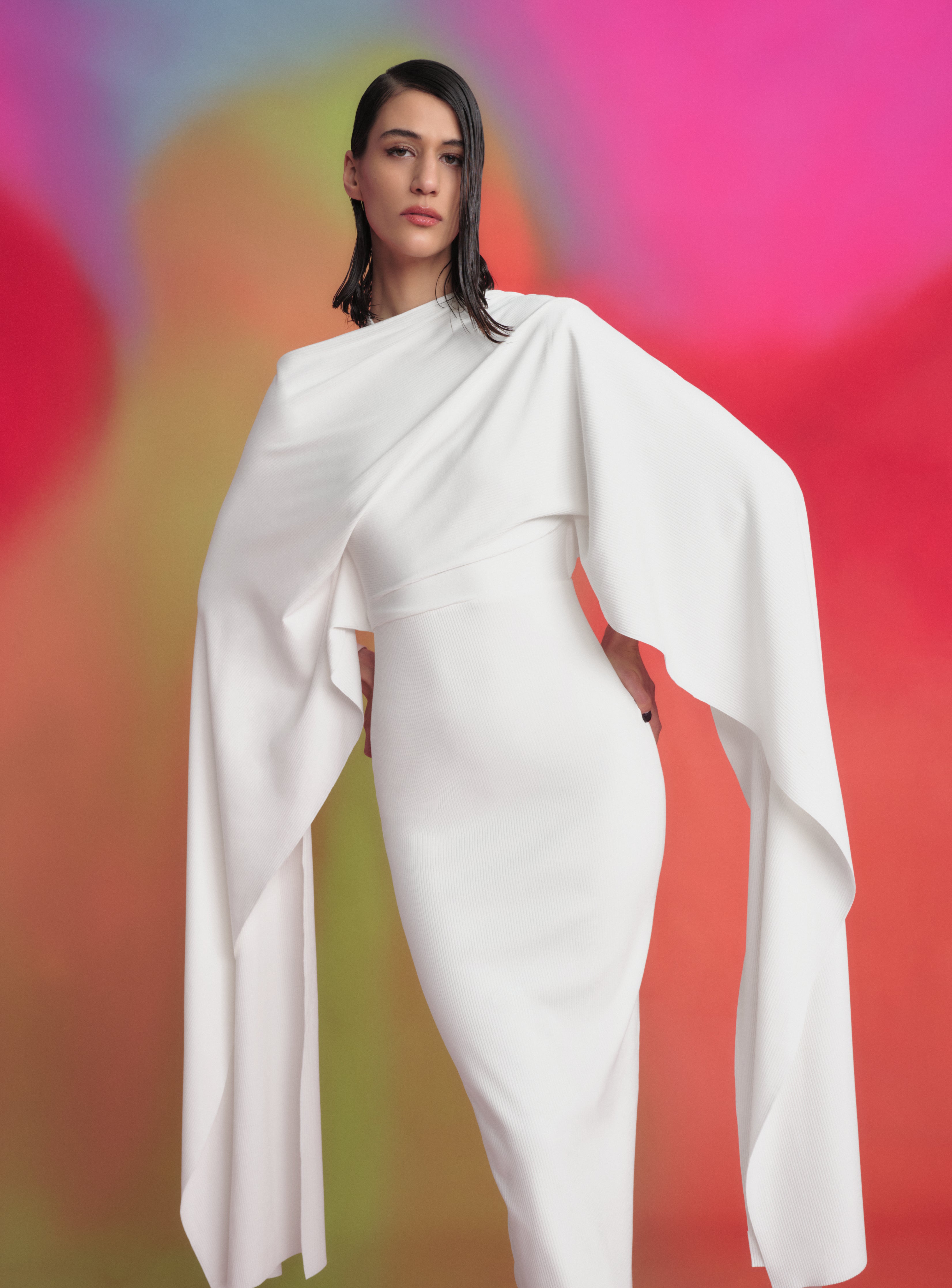 white christmas dresses Elizabeth K GS3089 Glitter Cape Dress main image 0
