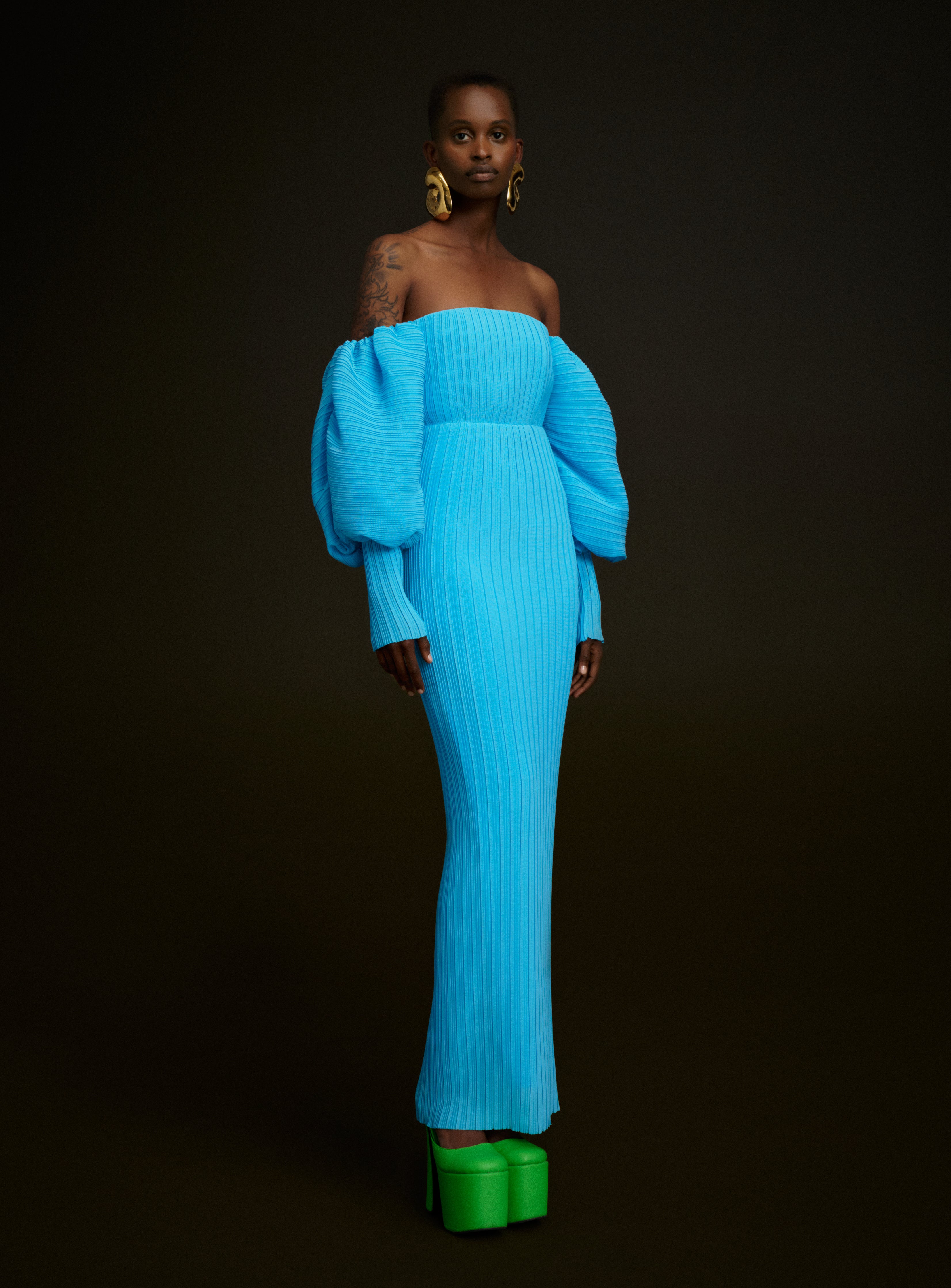 solace london blue dress Rona Cape Dress