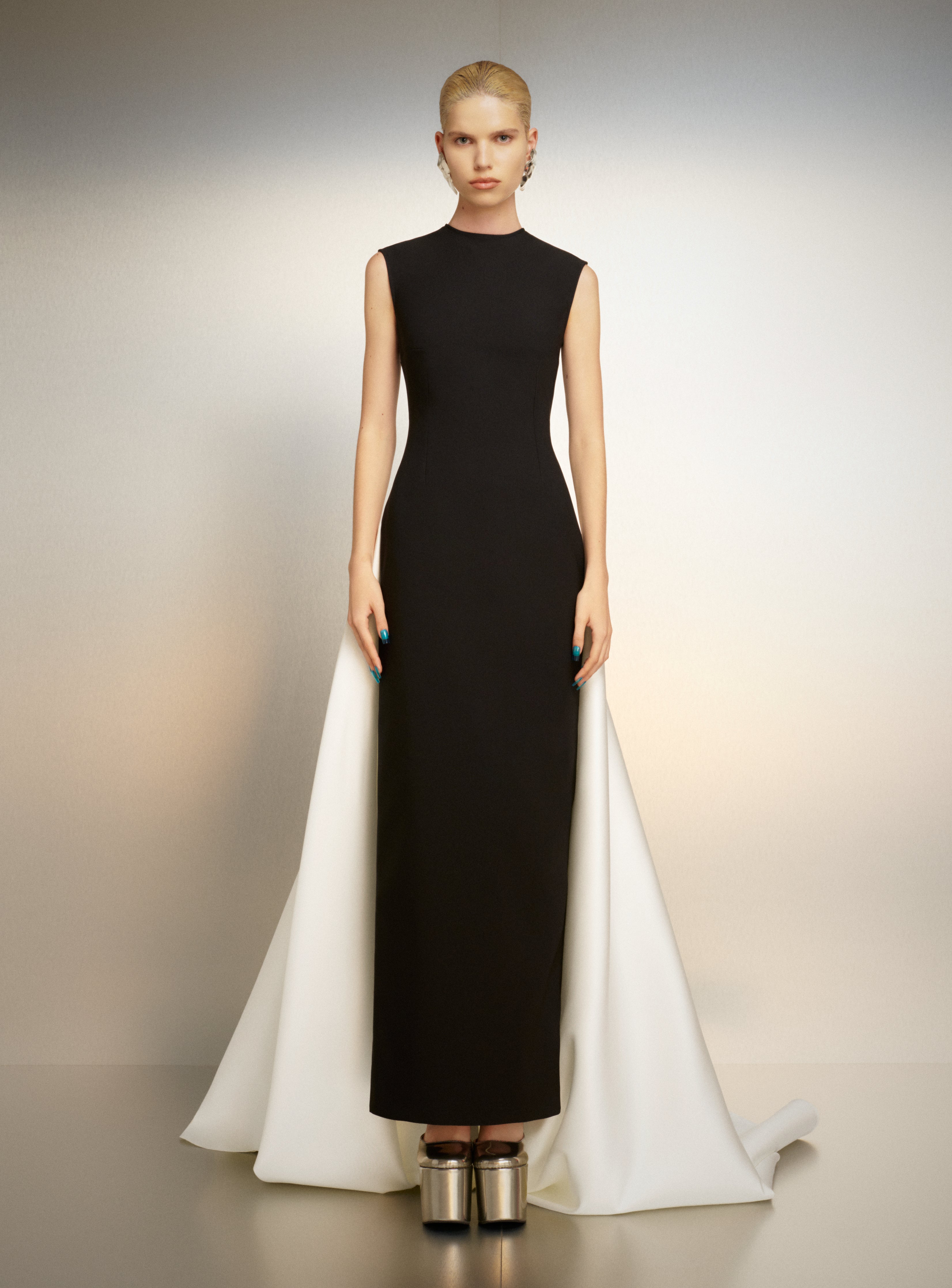 black and cream dresses Reiss Colourblock Maxi Dress in Black/Cream