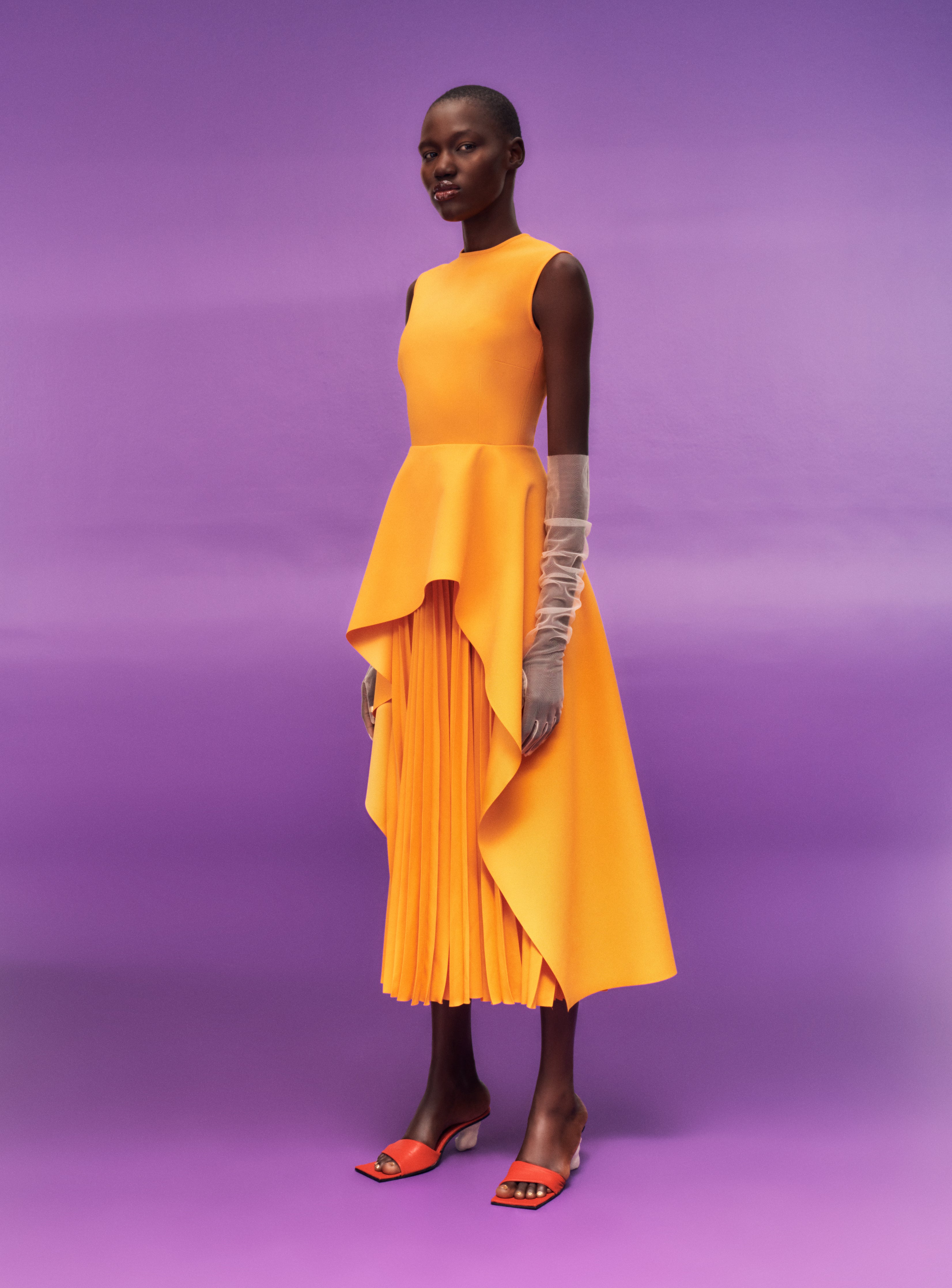 The Severny Midi Dress in Bright Orange Solace London The Severny Midi Dress in Bright Orange Solace London