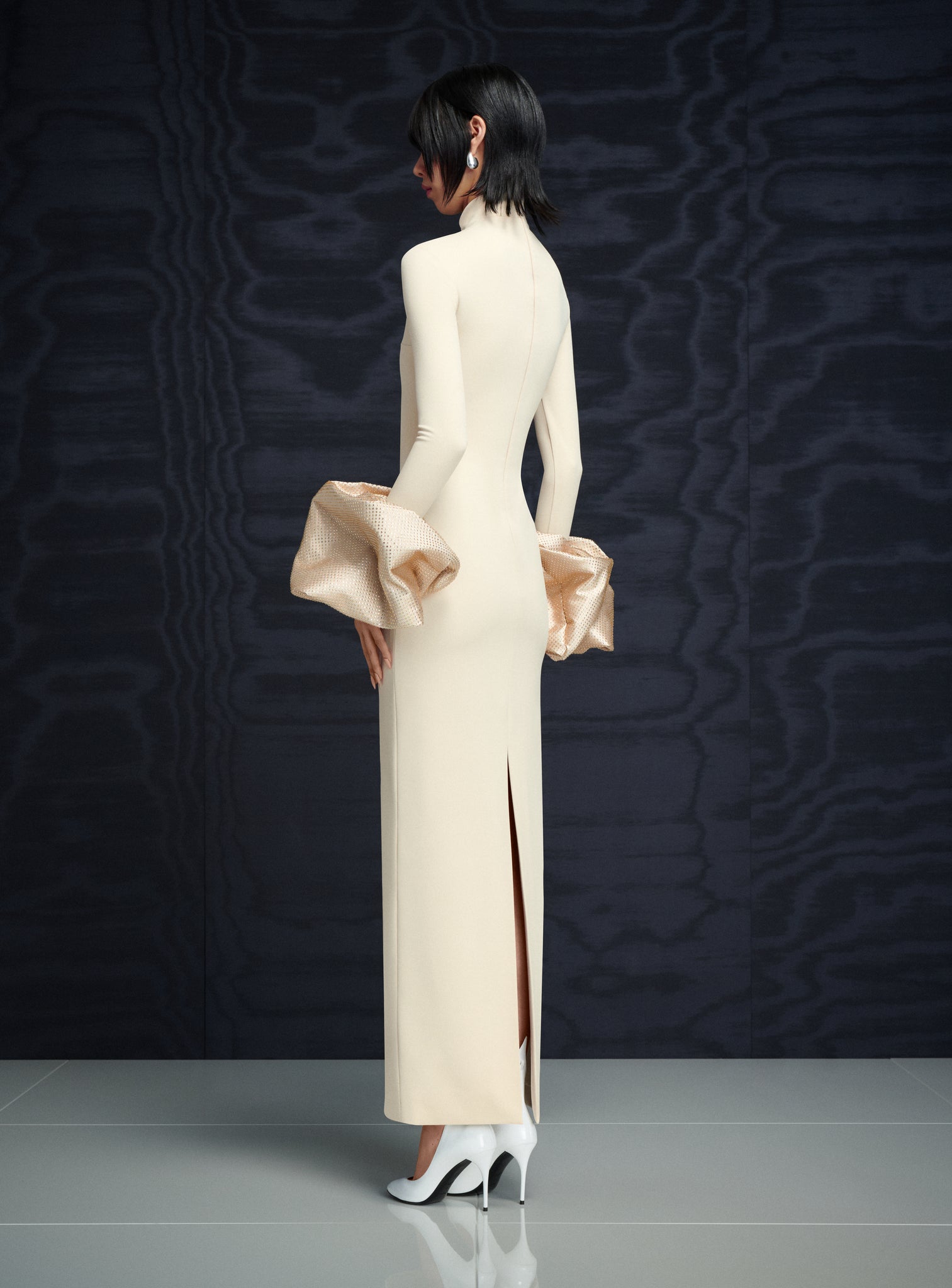 The Viviana Crystal Maxi Dress in Pearl