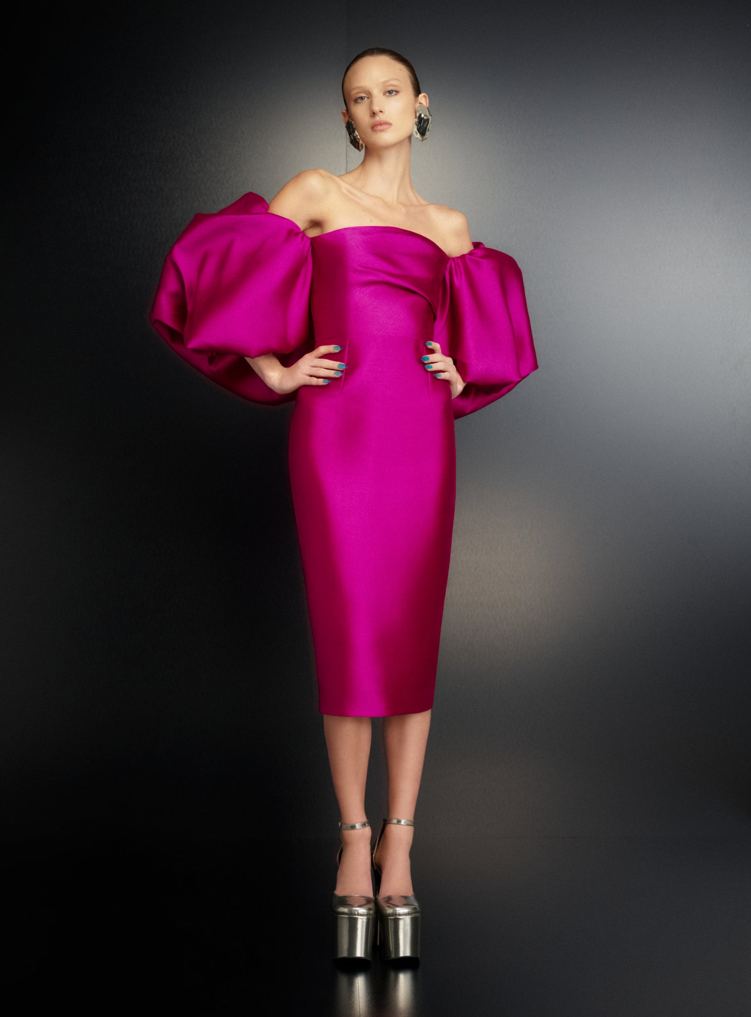 The Marcia Midi Dress in Fuchsia