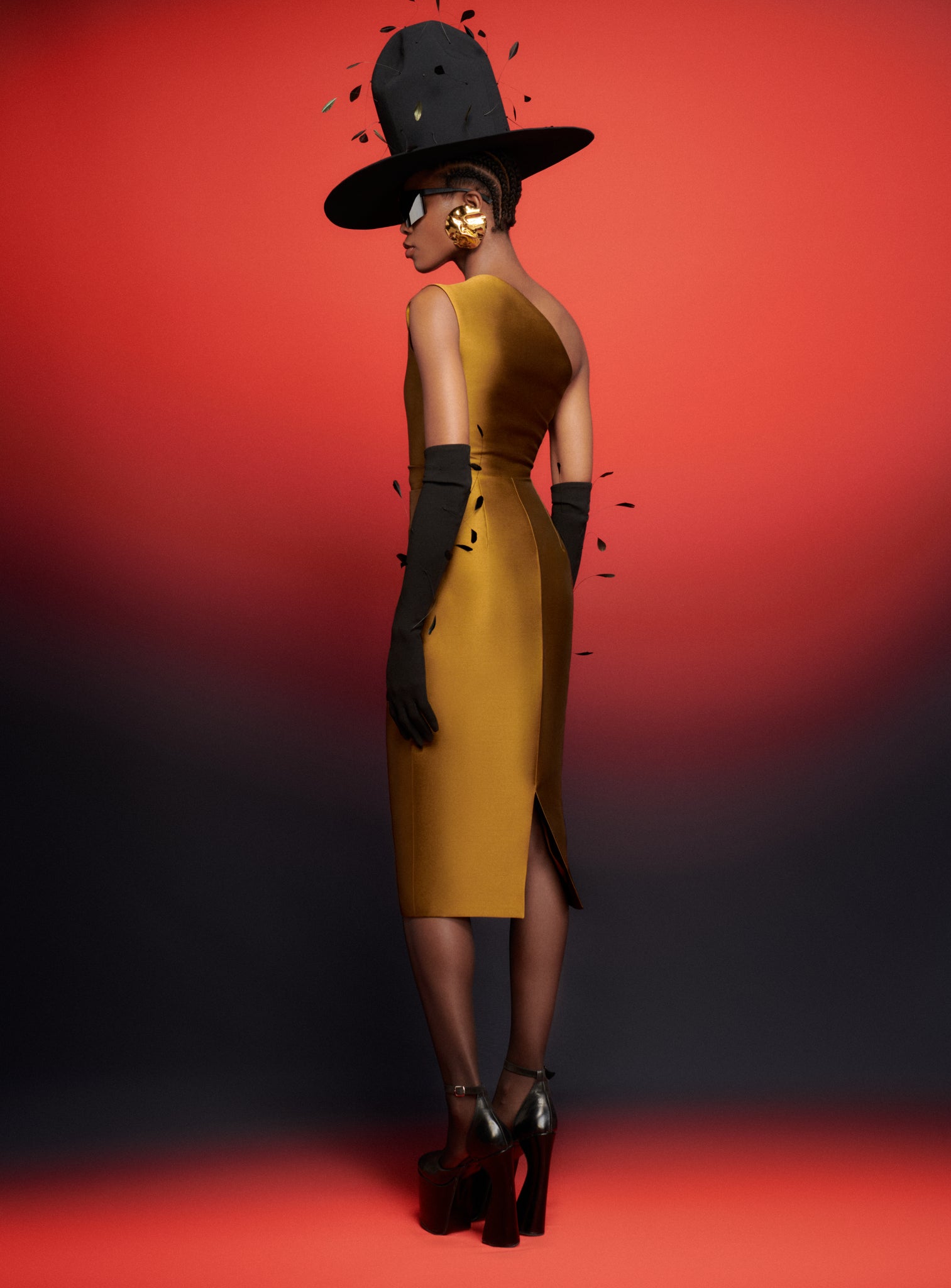 The Orla Midi Dress in Gold Solace London The Orla Midi Dress in Gold Solace London