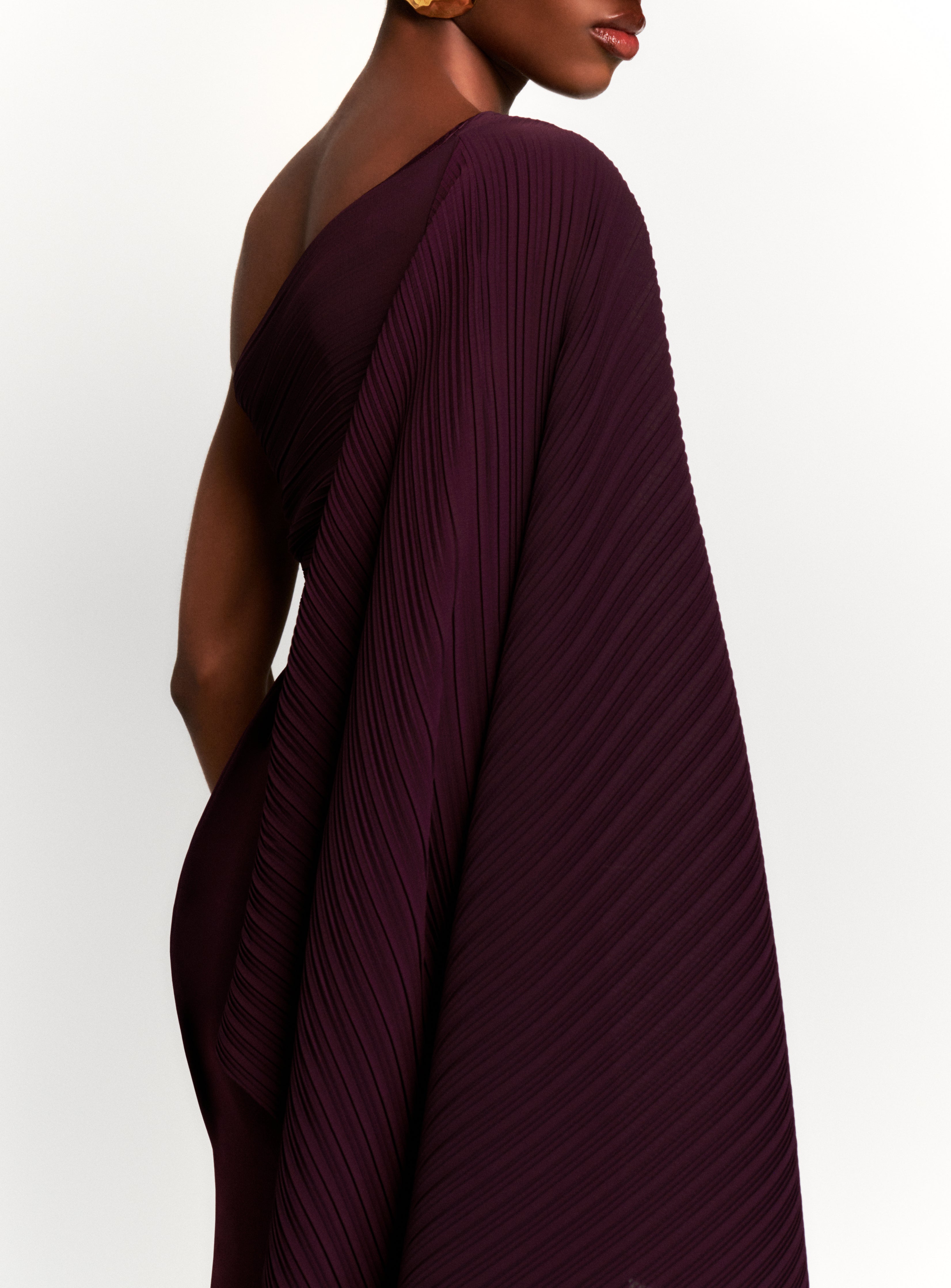Solace | Dark Plum Asymmetric-Neck Maxi Dress With Front-High Split