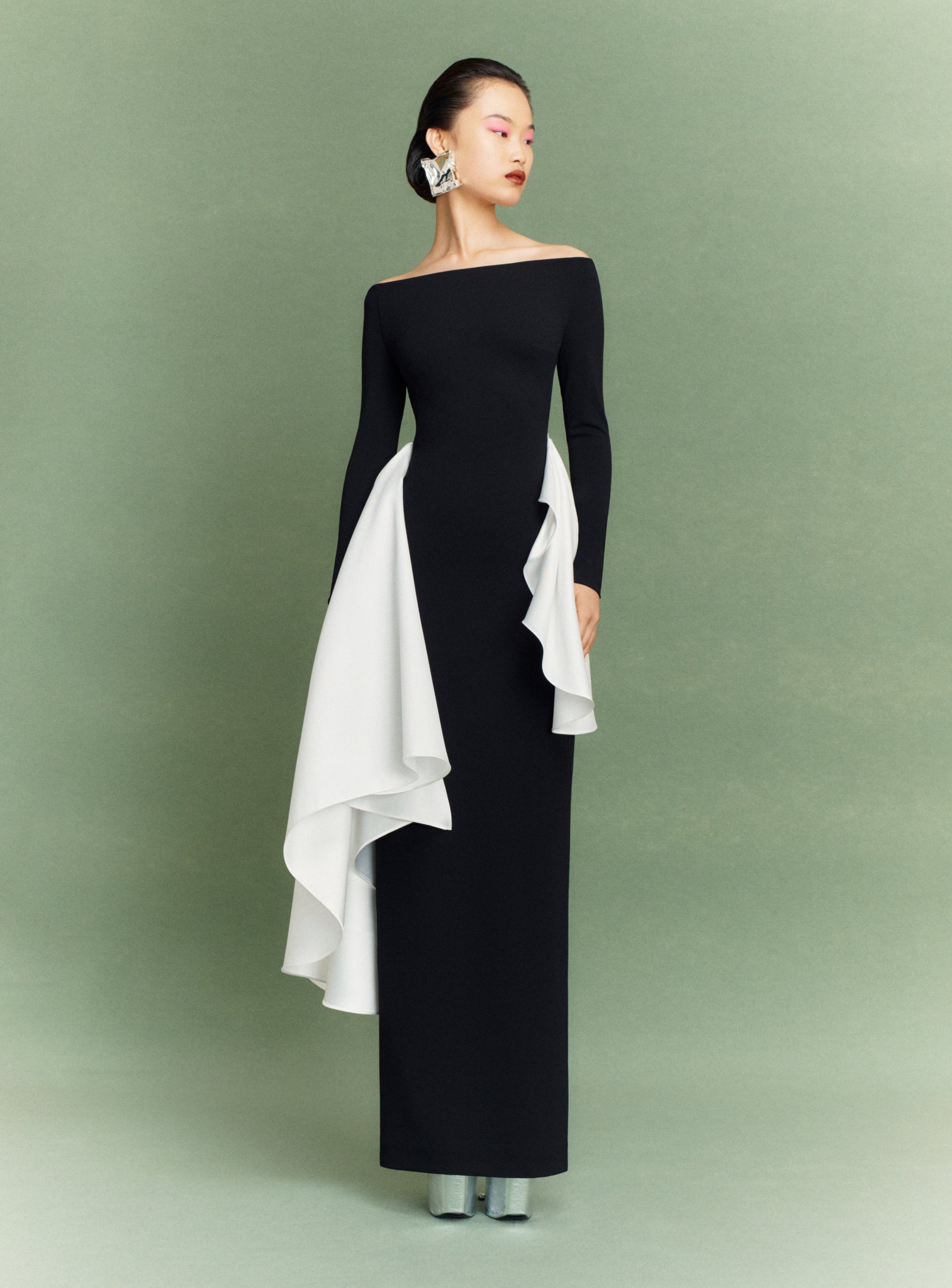 The Kiana Maxi Dress in Black and Cream
