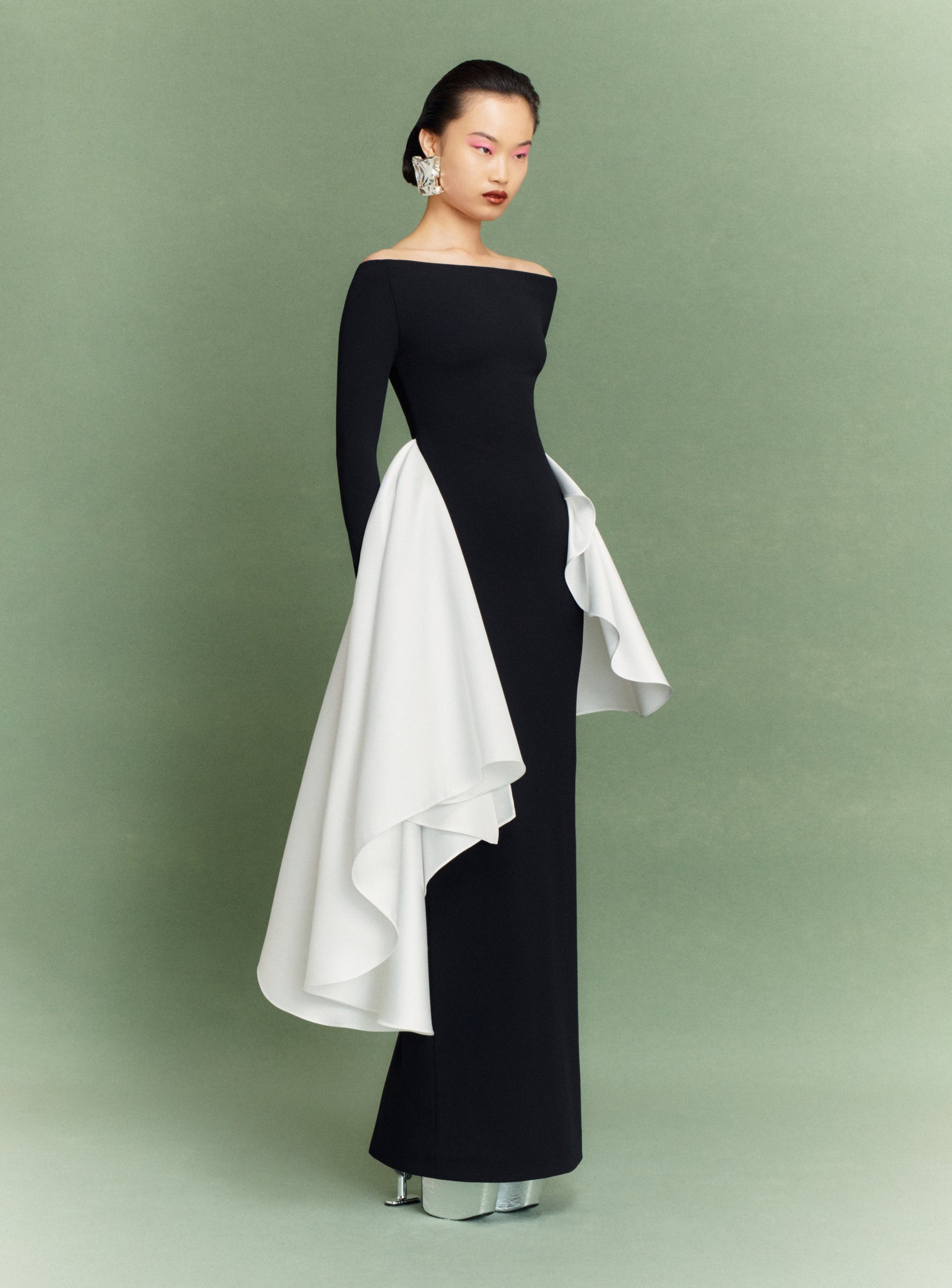 The Kiana Maxi Dress in Black and Cream