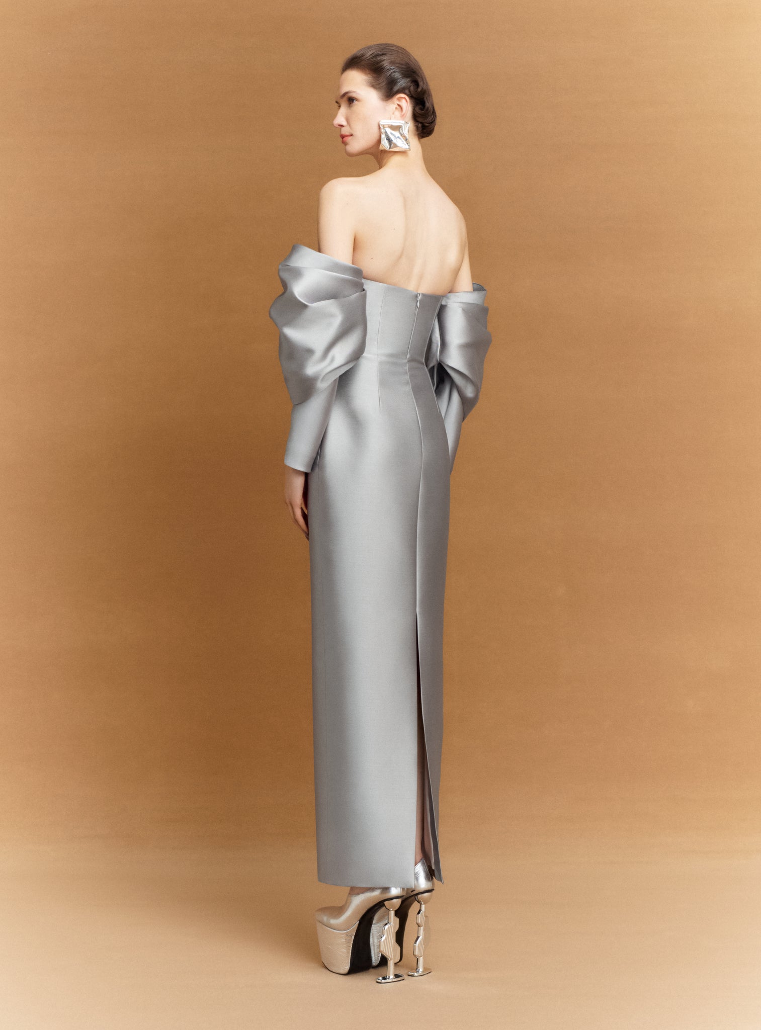 pewter silk dress Satin Cowl Back Maxi Dress Pewter Byron & Barclay