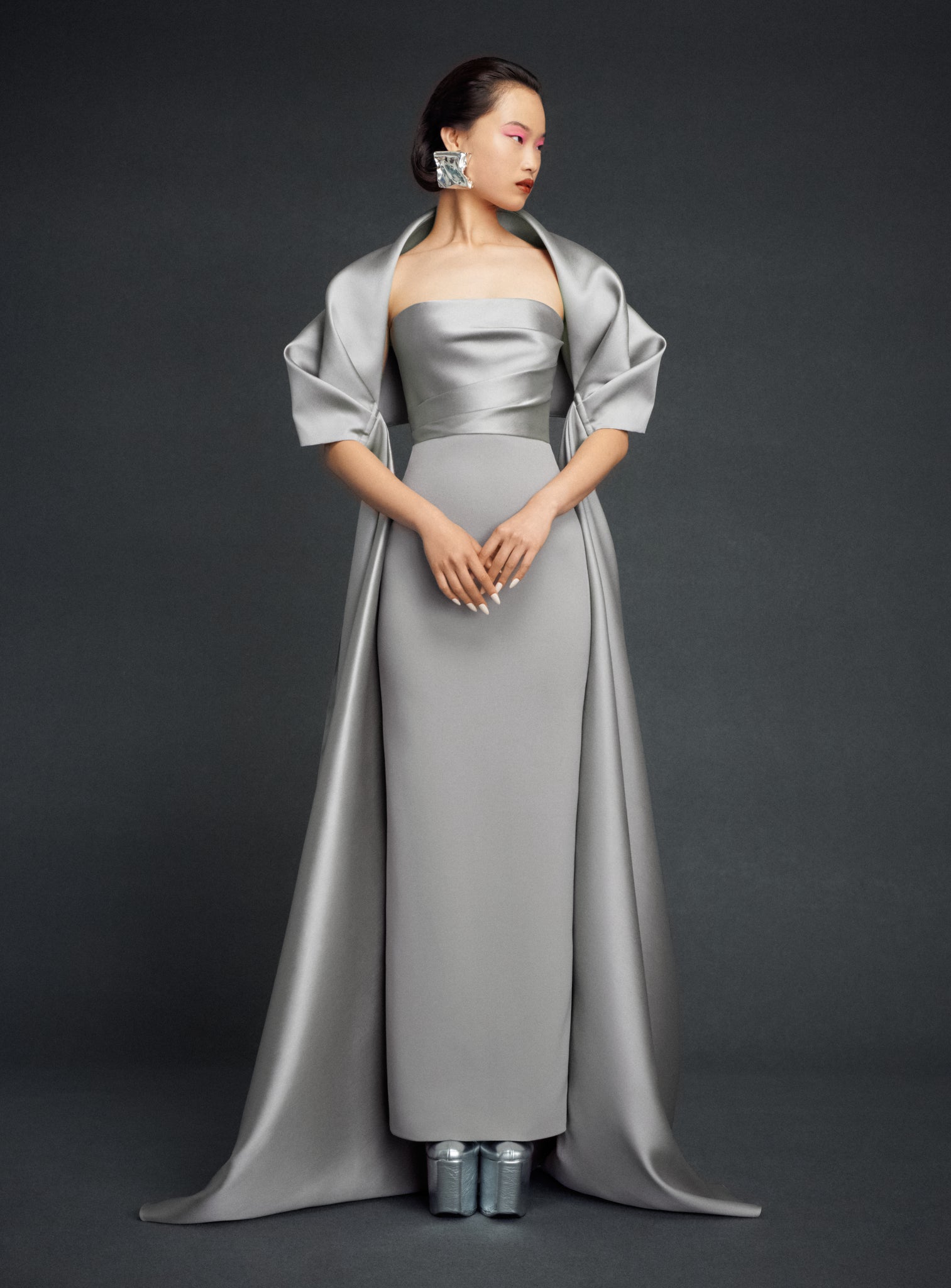 pewter satin dress Whistles Cowl-Neck Tie-Back Satin Maxi Dress