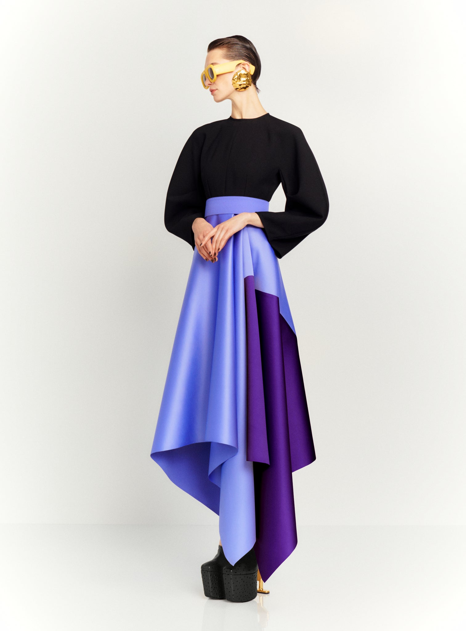 The Quinn Midi Dress in Black, Periwinkle and Amethyst