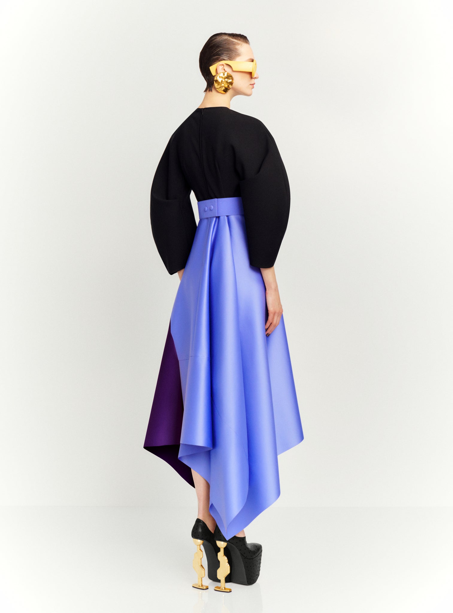 The Quinn Midi Dress in Black, Periwinkle and Amethyst