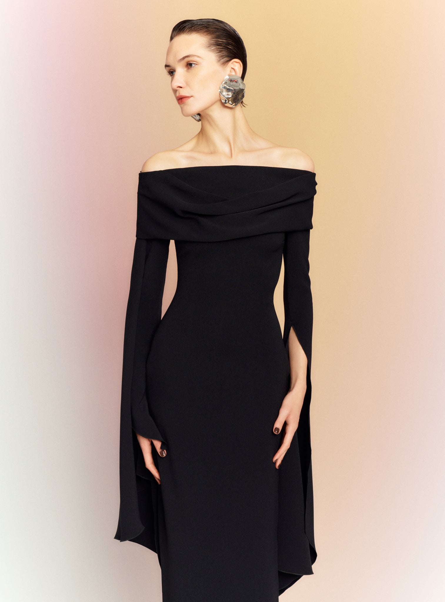 solace london arden draped off-the-shoulder crepe maxi dress SOLACE LONDON Arden off-the-shoulder draped dress, Ivory
