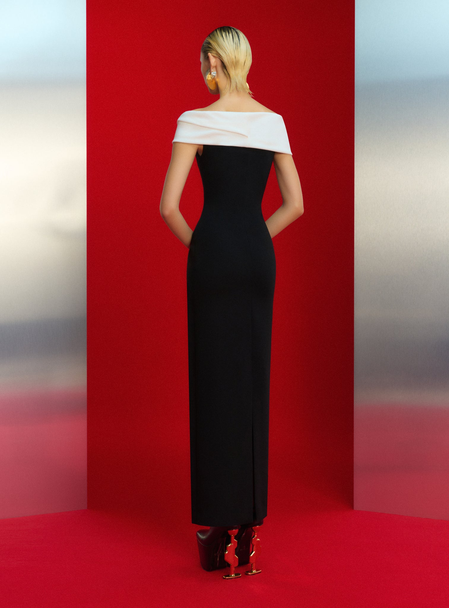 solace london off the shoulder dress SOLACE LONDON Lyla off-the-shoulder crepe gown