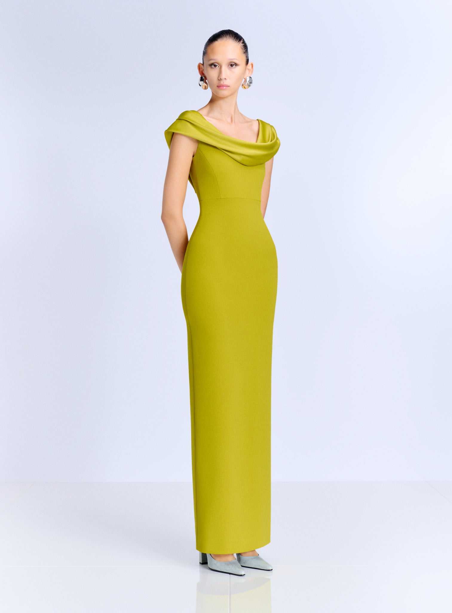 adele maxi dress The in Chartreuse CLARISSE 810767 Iridescent Neon 4/2/26 mc A knockout like the Model:Pleated Front