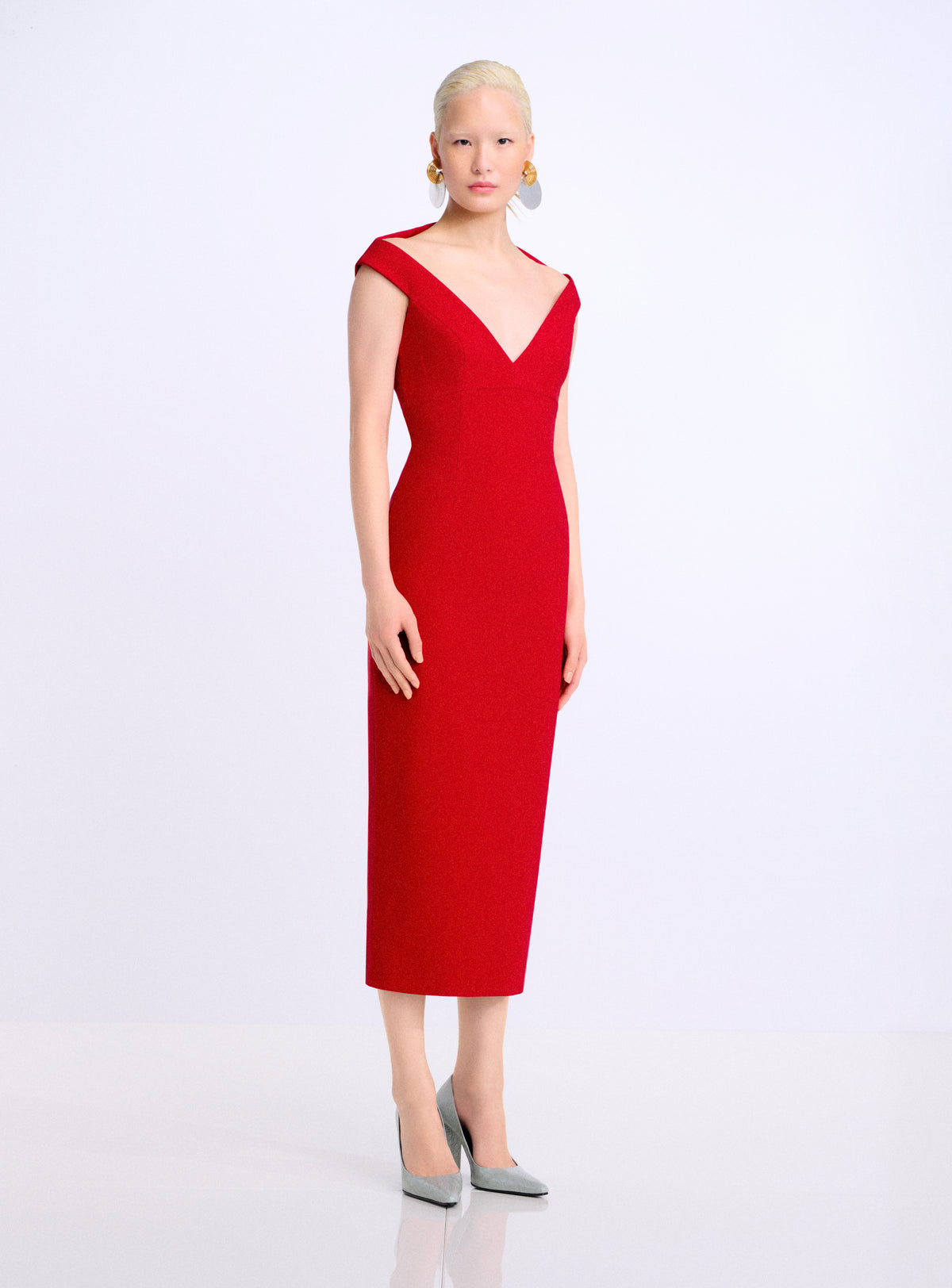 The Monica Midi Dress in Crimson Red
