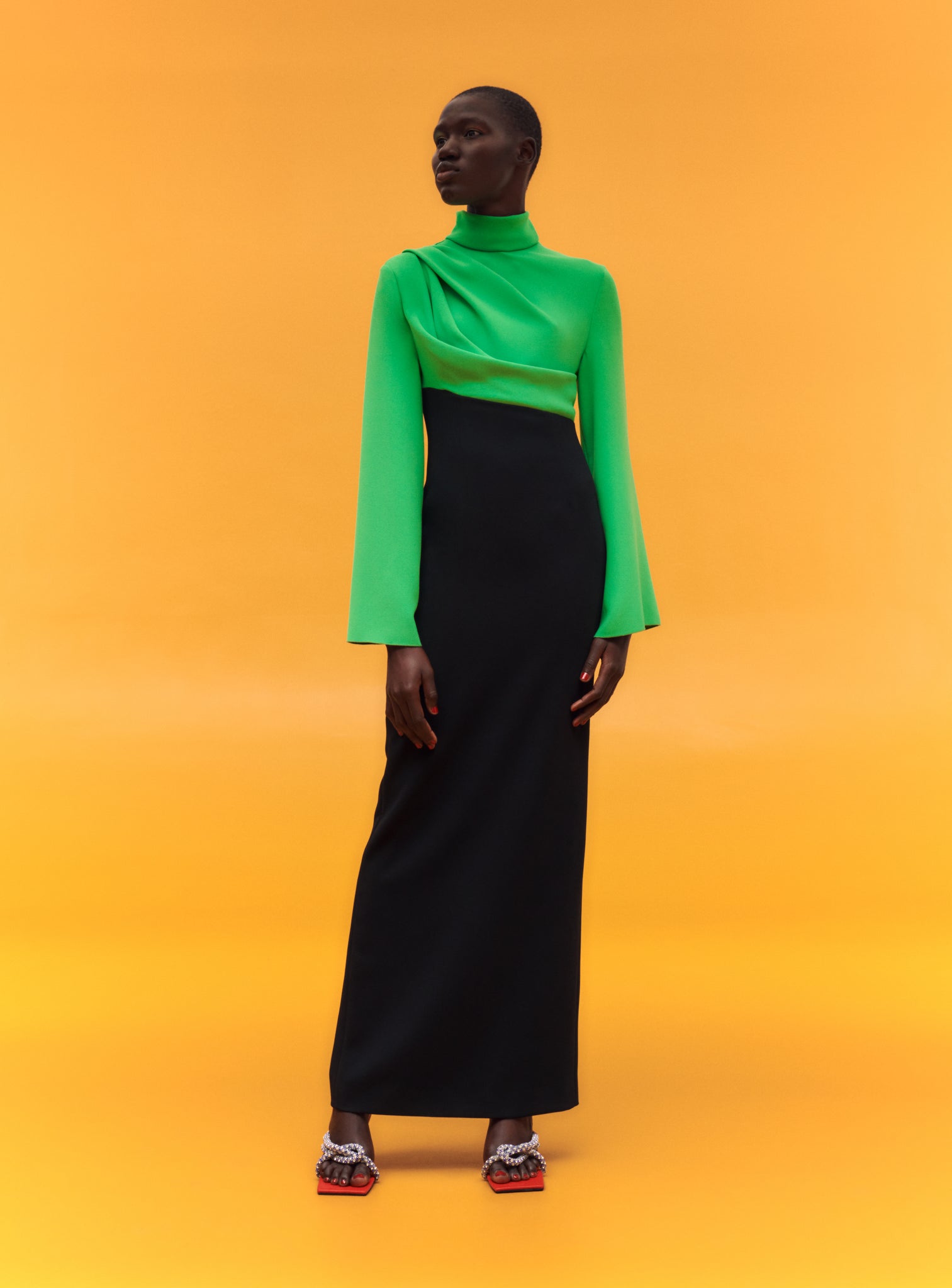 The Lia Maxi Dress in Bright Green & Black