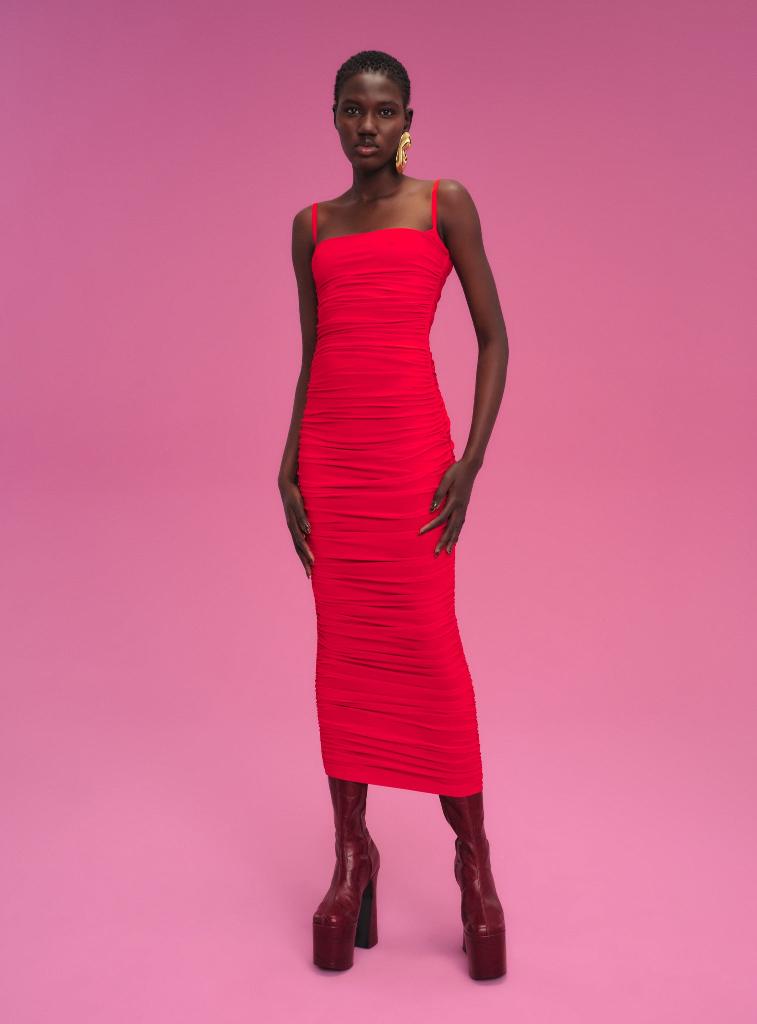 Adler Midi Dress in Red