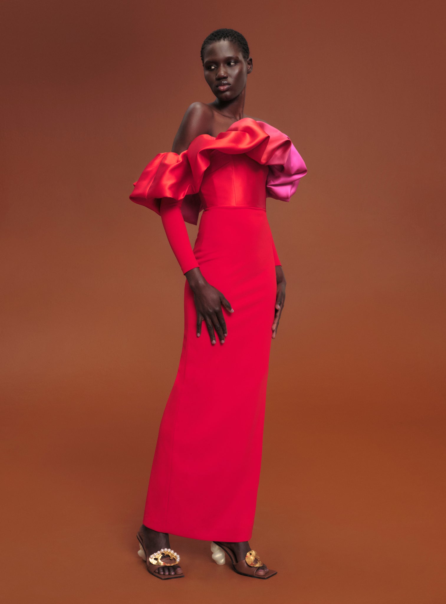 The Elson Maxi Dress in Royal Red & Pink Ombre