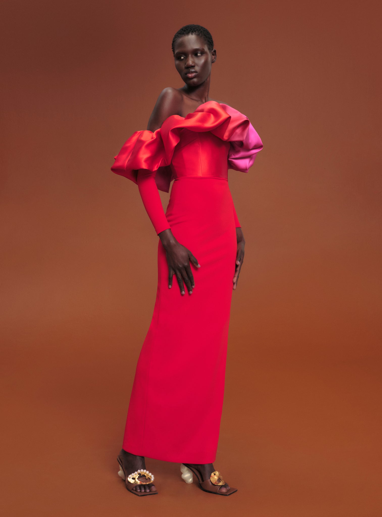 ombre pink and red dress Ombr Satin Midi Dress