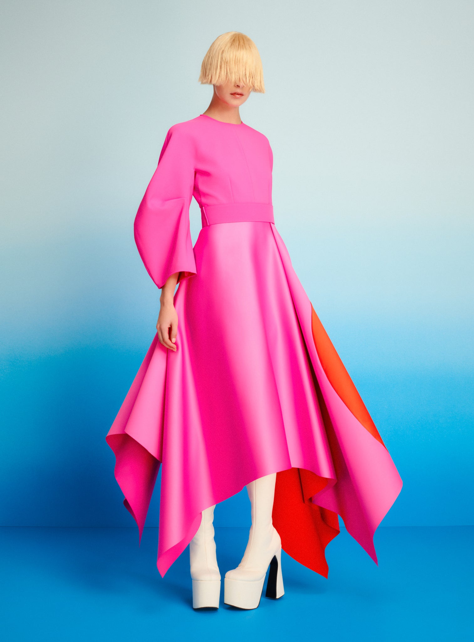 The Quinn Midi Dress in Fuchsia & Orange