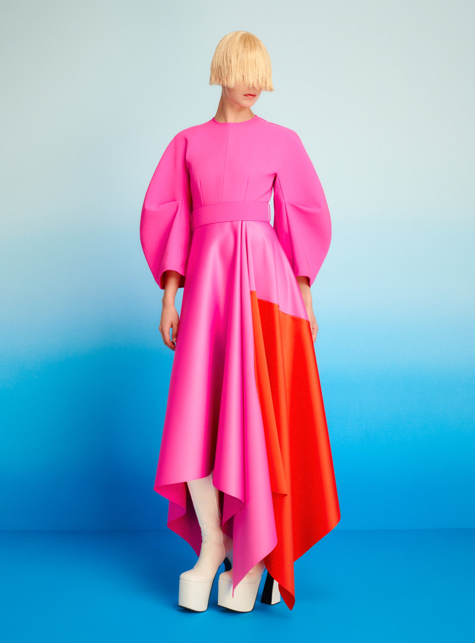 The Quinn Midi Dress in Fuchsia & Orange