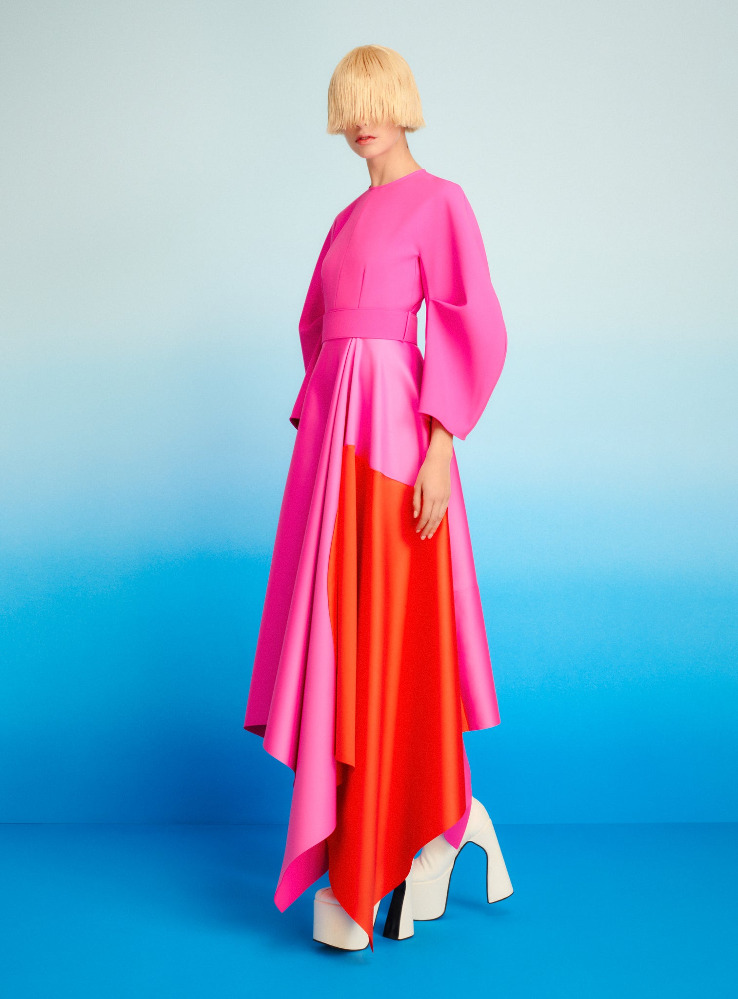 The Quinn Midi Dress in Fuchsia & Orange