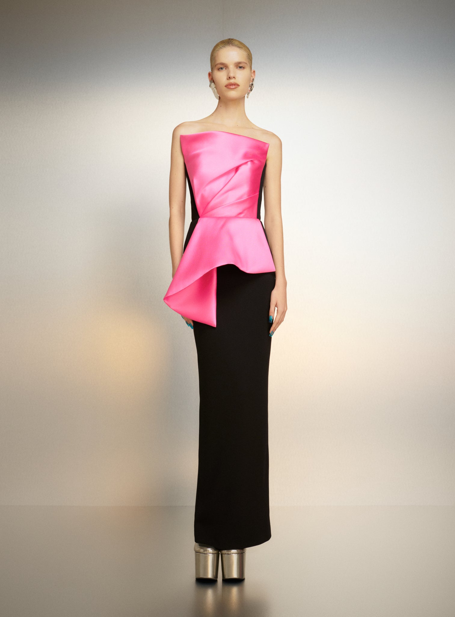 the kinsley maxi dress in hot pink & black The Kinsley Maxi Dress in Soft Pink and Black Solace London