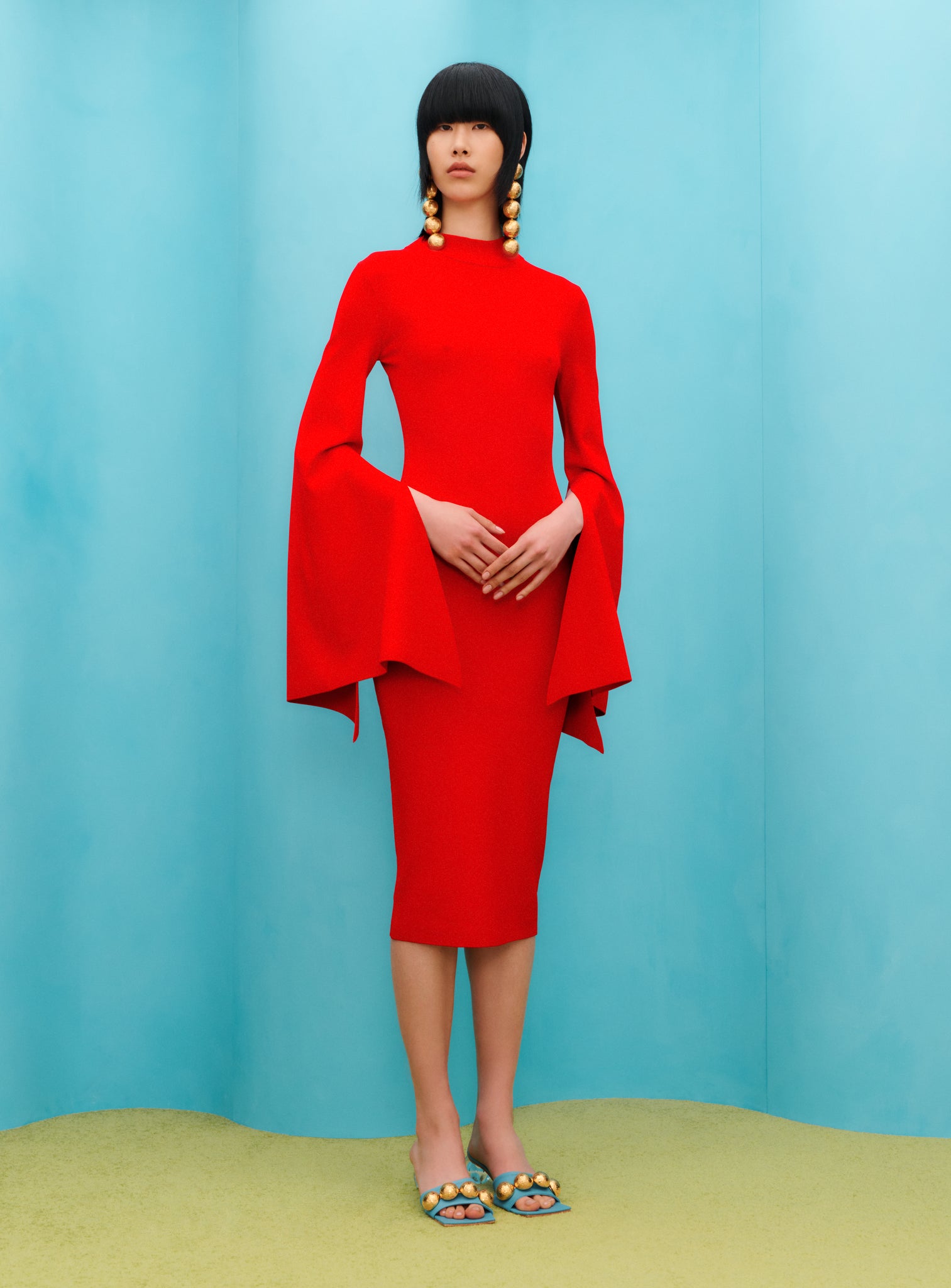 The Ami Midi Dress in Red