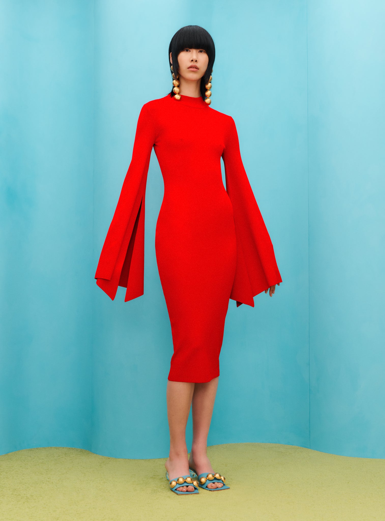The Ami Midi Dress in Red